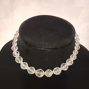 Vintage Graduated Faceted Crystal Bead Necklace on Sterling Silver Chain 14 Inch